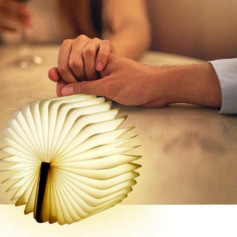3D Creative Led Book lampka nocna przenośna drewniana 5V Usb akumulatorowa lampa stołowa z magnetyczną składaną tacką 5 kolorów