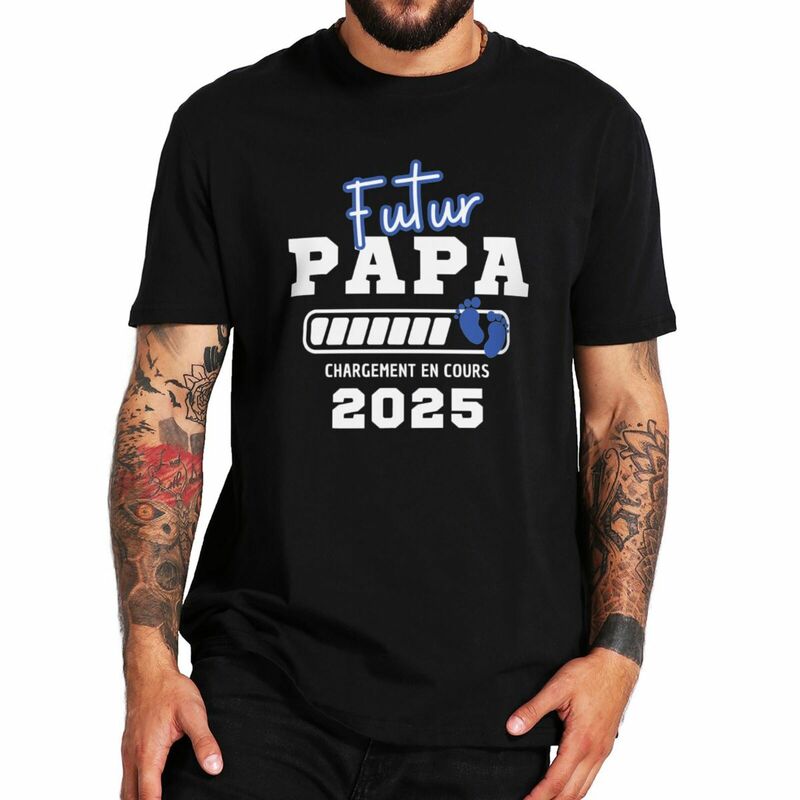 男性用のカジュアルなラウンドネックTシャツ,フランスのテキスト,柔らかい綿100%,父の日ギフト,未来的なパサ,EUサイズ,2025