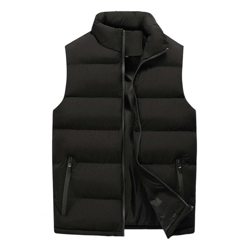 Cold Resistant Soft Men Autumn Winter Solid Color Stand Collar Plus Size Cotton Waistcoat Streetwear