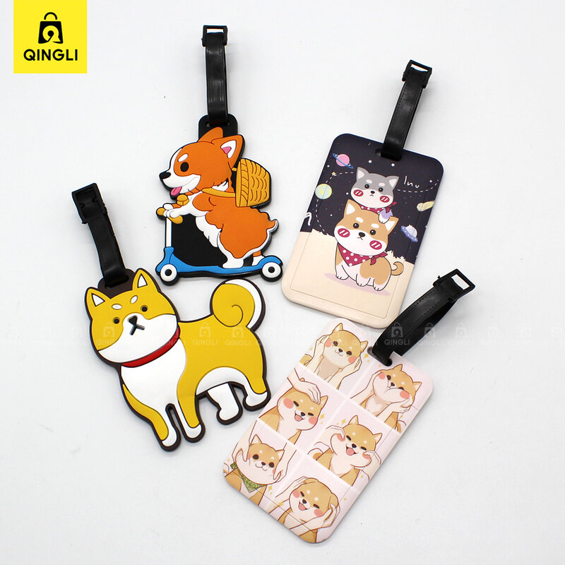 Cartoon Anime Hunde Gepäck anhänger schöne Corgi Shiba Inu Akitas Koffer ID Adresse Inhaber Anhänger tragbare Boarding Gepäck Etikett