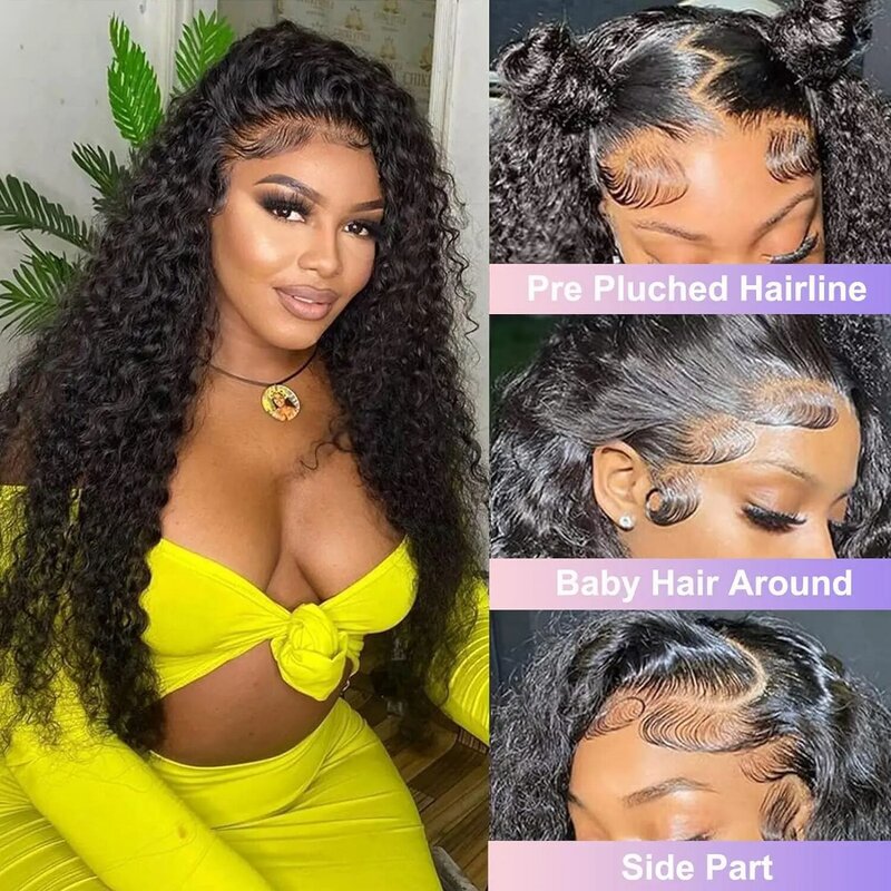 Deep Wave Lace Front Wigs Human Hair 13x4 HD Transparent Lace Frontal Wigs Human Hair Pre Plucked 180% Density