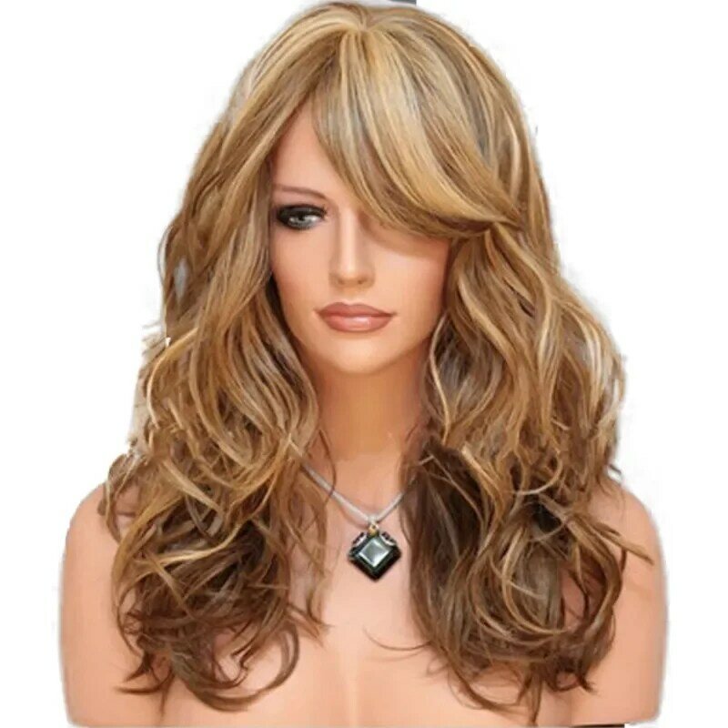 Длинный волнистый парик с эффектом омбре, коричневый, светлый волнистый парик для косплея, Женские синтетические парики с высокой плотностью из термоволокна 0902