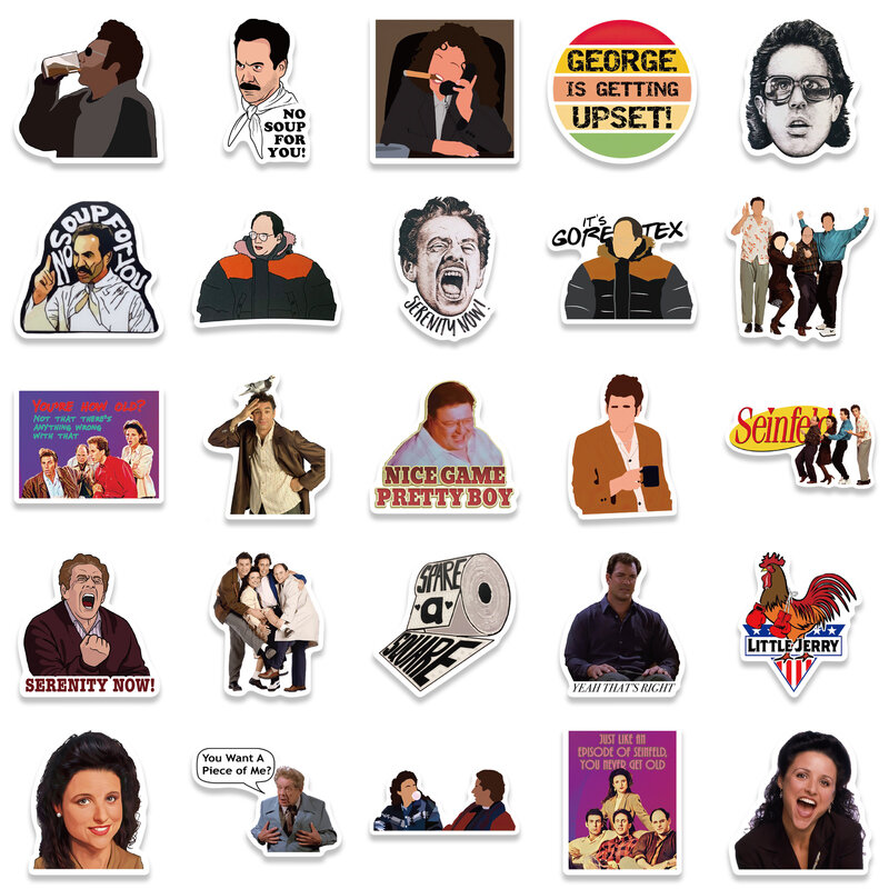50PCS Comedy TV Series Funny Seinfeld Stickers DIY Car Bike Travel Luggage Laptop Classic Toy Graffiti Sticker Decal Kid Toys