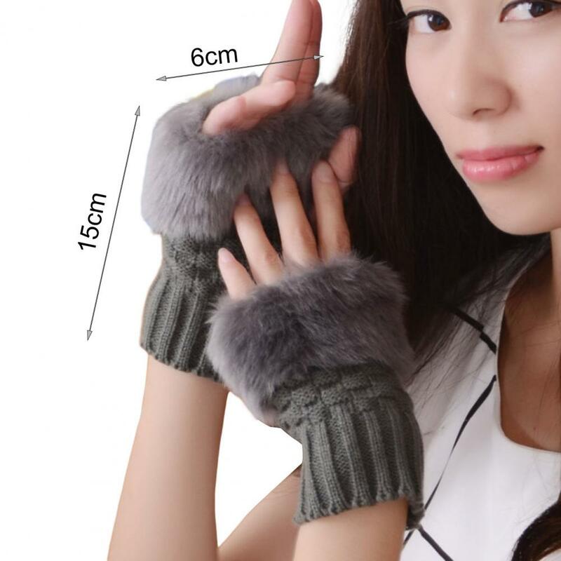 Sarung tangan rajut wanita, sarung tangan setengah jari berbulu tebal tanpa jari tetap hangat layar sentuh musim gugur musim dingin untuk luar ruangan