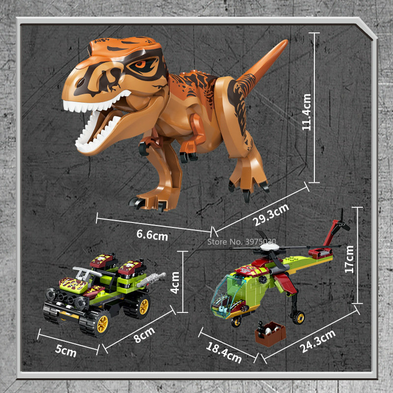 ジュラシックディノの世界のビルディングブロック,ティラノサウルスのおもちゃ,オフロード車,トラック,恐竜の置物