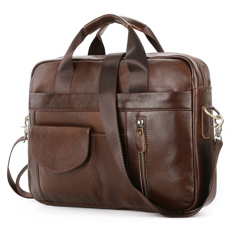 Портфель мужской из натуральной воловьей кожи, винтажная деловая сумка для ноутбука 14 дюймов, офисный мессенджер на ремне