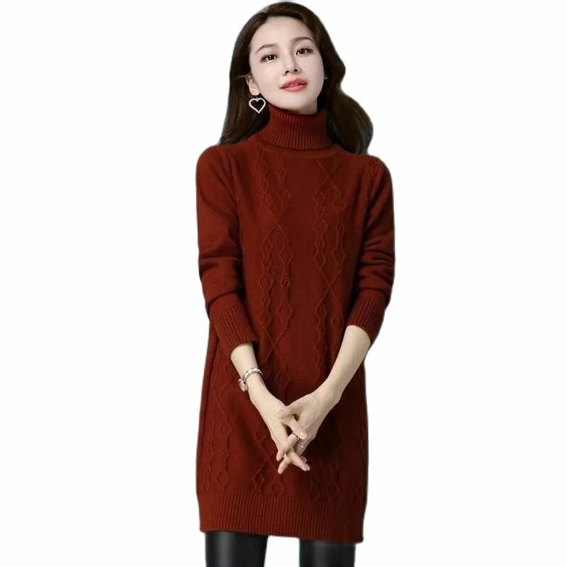 Suéter de cuello alto para mujer, Jersey de manga larga sin terciopelo, cálido, tejido elástico, otoño e invierno, 2022