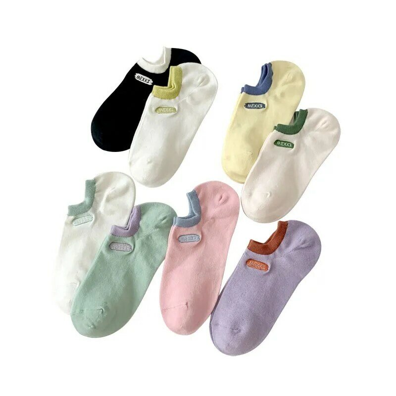 Women New Cotton Socks Solid Color Simple Letter Embroidery Fashion Invisible Breathable Comfortable Ladies Boat Socks C108