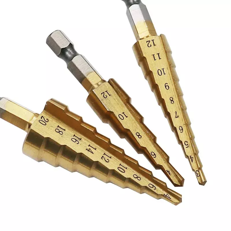 3-12mm 4-12mm 4-20mm Straight Groove Step Drill Bit HSS Hex Shank Titanium Coated Wood Metal Hole Cutter Core Cone Drilling Tool