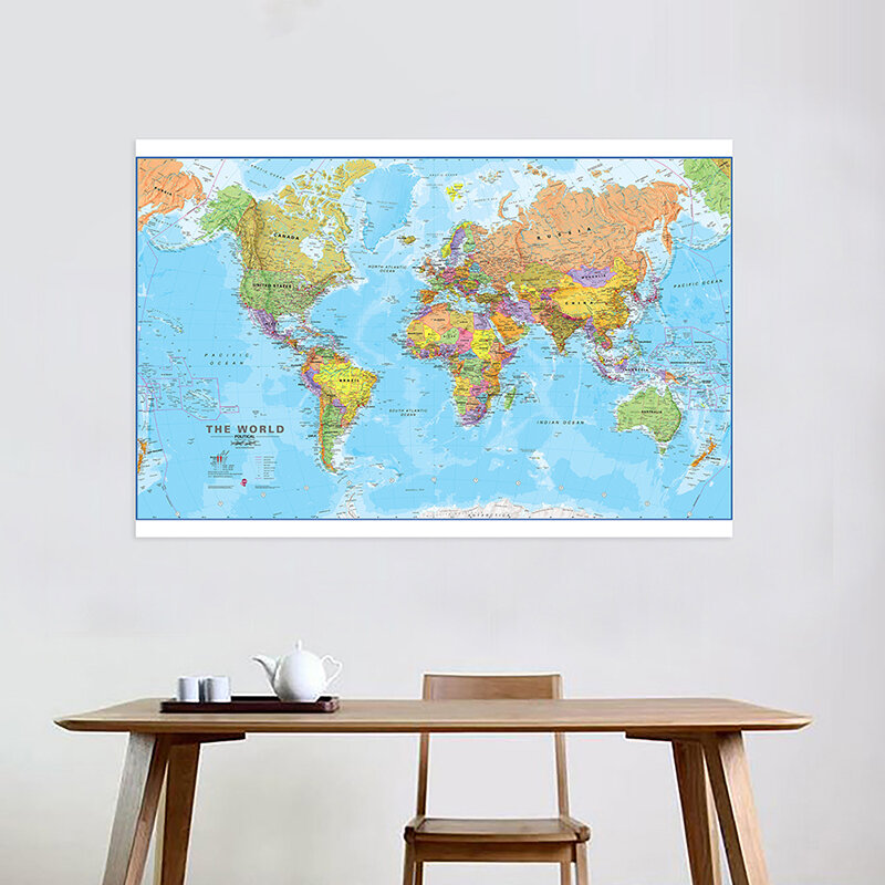 世界の壁の地図150x100cm,明確な印刷されたキャンバスの壁のポスター,絵画,教室,学校の装飾用品