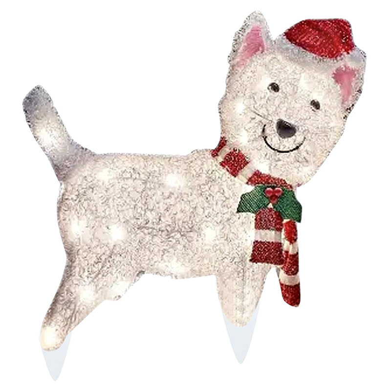 犬の置物,照明付きの透明なアクリルの犬の置物,防水,クリスマスの帽子,家と庭の暖かい
