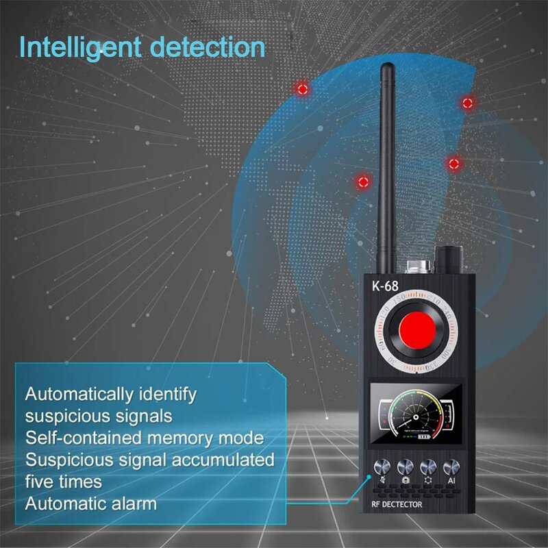Buscador de dispositivos de lente inalámbrico de cámara antirrobo multifunción, buscador de insectos de Audio GSM, señal GPS, detección de rastreador RF