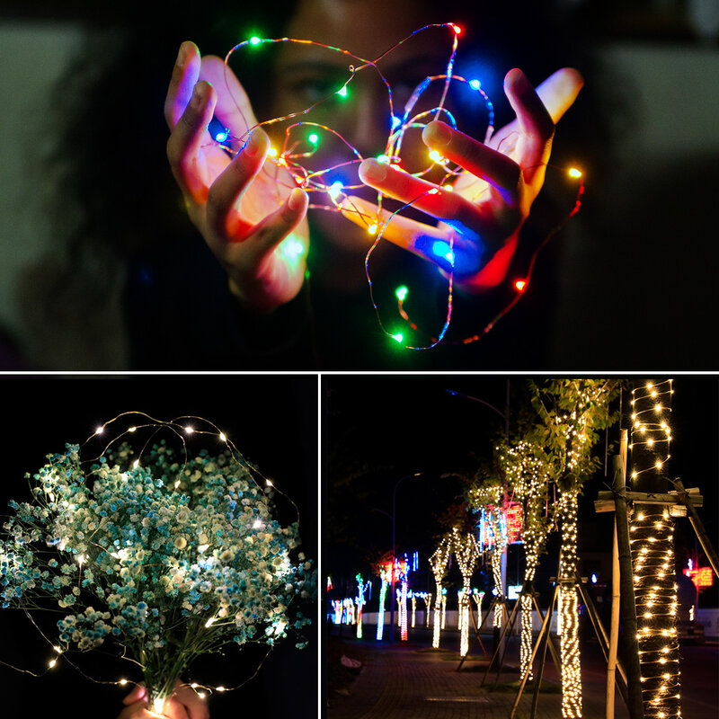 LED 패어리 라이트 1/2M, 배터리 작동 구리 와이어 라이트 화환 크리스마스 웨딩 파티 스트링 라이트, 휴일 장식