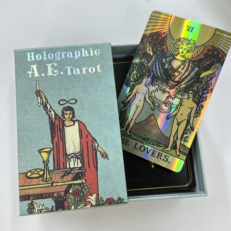 Holographique A.E., 12x7cm Paquet de 78 cartes de tarot avec guide et poudres Wstring de proximité, coffret cadeau coulissant et rigide