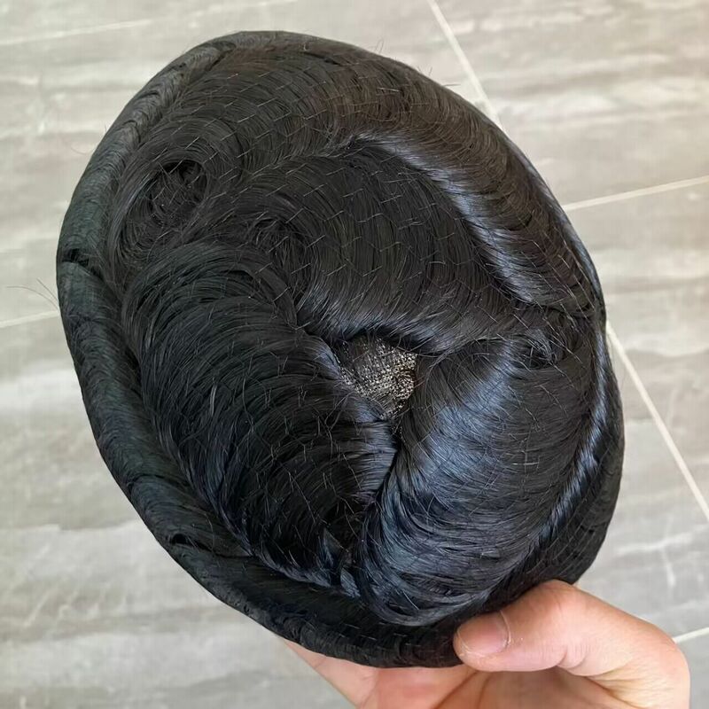 Bleached Knots Full French Lace 100% Virgin Human Hair Men Toupee Natural Hairline Breathable Full Lace Man Wigs Hairpieces Unit
