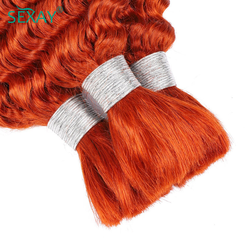 Ginger Orange Bulk Human Hair For Braiding 100 Gram Sexay Brazilian Deep Wave Colored Human Hair Weave Bundles No Weft For Women