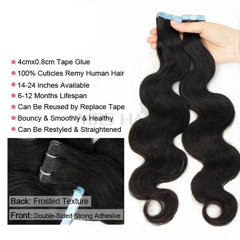 MRS HAIR Body Wave Tape In Human Hair Extensions Tape Hair Extensions Skin Weft Hair Extensions Remy Natural Hair Weavy 26 Inch
