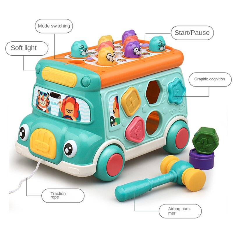 Multifunktion ale pädagogische Bus Spielzeug Puzzlespiele Whack-a-Mole-Spiele frühes Lernen musikalische Bus Bild Paarung