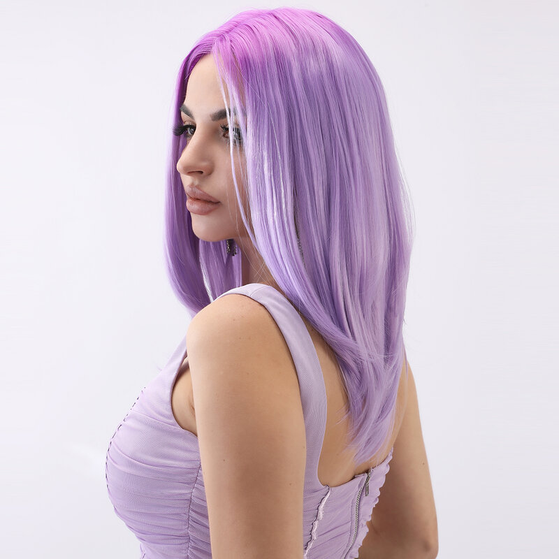Smilco Omber viola parrucche corte diritte anteriori in pizzo sintetico per le donne parrucca prepizzicata anteriore in pizzo invisibile resistente al calore