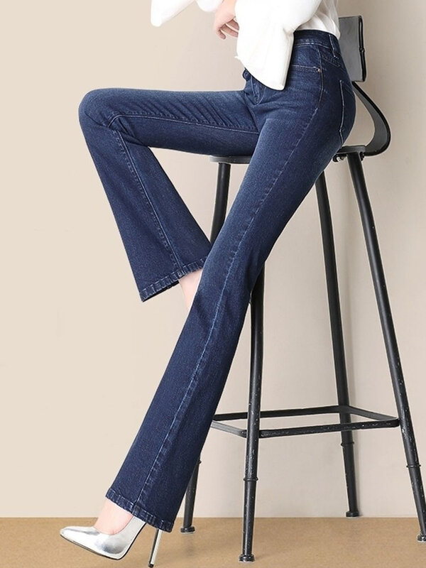 Vintage skinny cintura alta flare jeans para mulheres, streetwear, calças jeans, slim, oversize, estiramento, coreano, primavera, outono, Kot, novo, 4XL