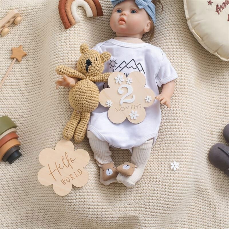 Baby Souvenir Kaarten Pasgeboren Fotokaarten Met Bloem Maandelijkse Douche Dubbelzijdige Fotokaart Nieuwe Ouders Aandenken Cadeau