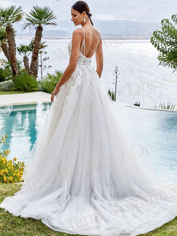 Женское свадебное платье It's yiiya, белое кружевное платье А-силуэта без рукавов с аппликацией и открытой спиной и глубоким V-образным вырезом на лето 2024