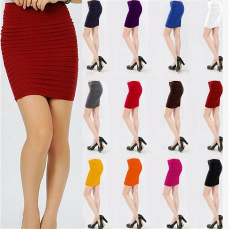 Fashion Summer Skirts Sexy High Waist Bodycon Skirts Business Office Short Solid Color Dress Candy Color Elastic Pencil Skirt