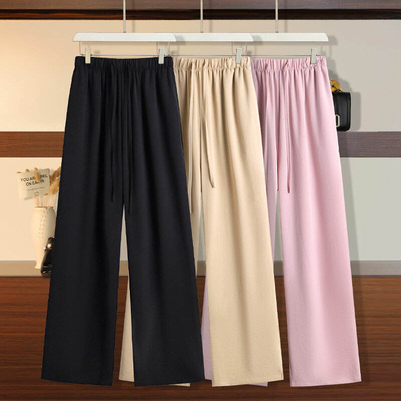 Летние крутые женские брюки 150 кг, женские прямые тонкие брюки-трубы с высокой талией и широкими штанинами, размеры 5XL, 6XL, 7XL, 8XL, 9XL, 3 цвета