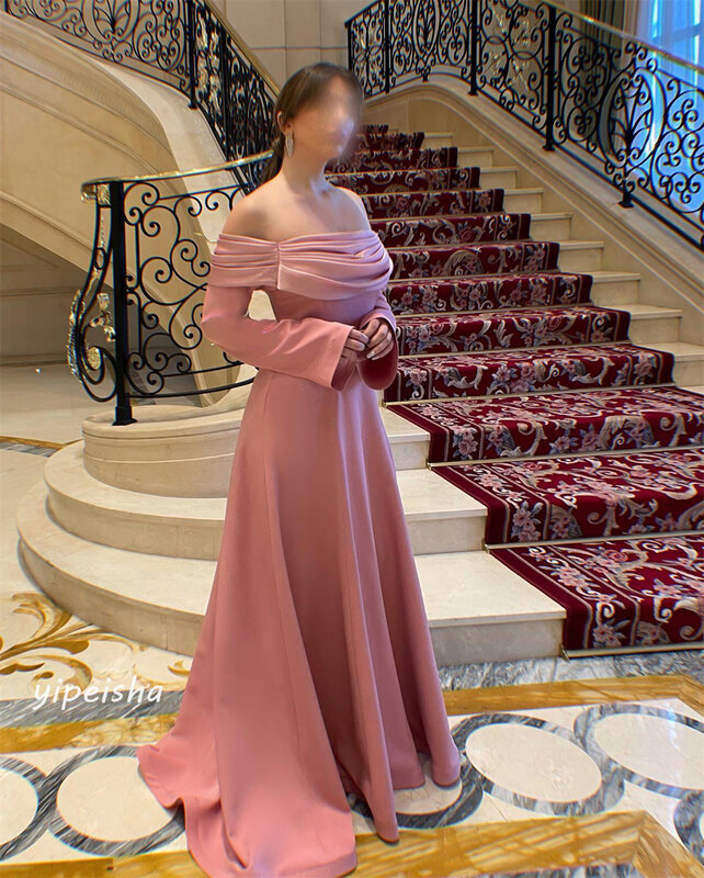 Jersey Ruched Evening A-line Off-the-shoulder Bespoke Occasion Gown Long Dresses