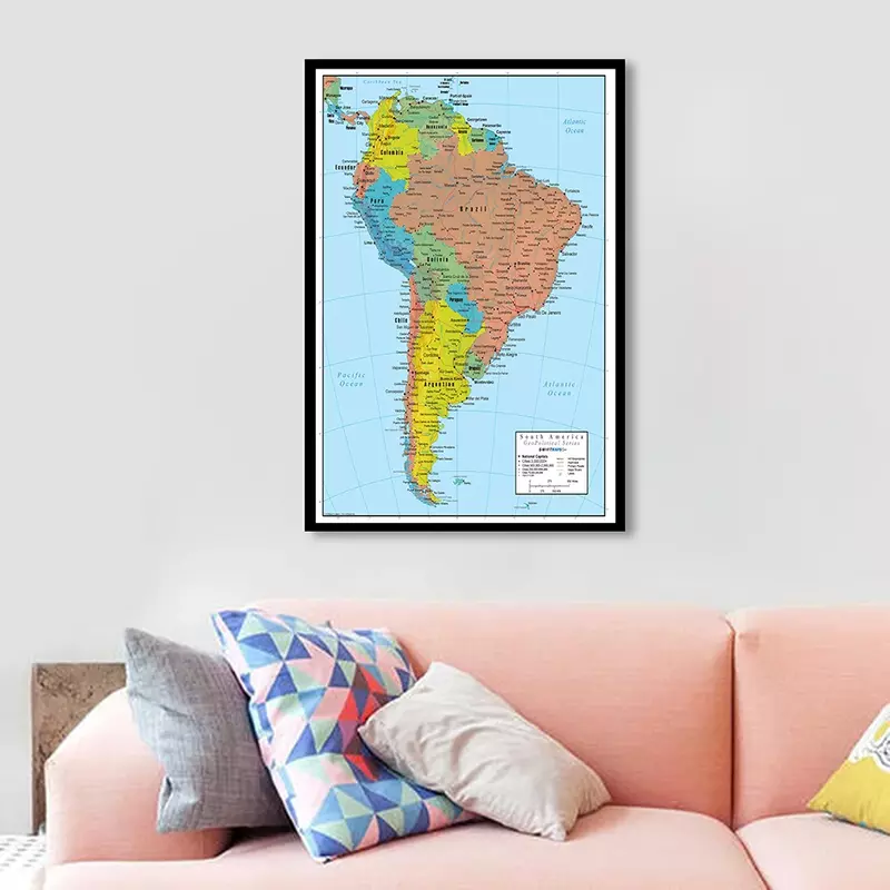42*59センチメートル南米政治地図ウォールアートポスタースプレーキャンバス絵画旅行学用品リビングルームのホームインテリア