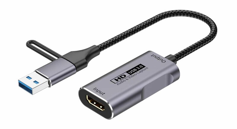 HDMI para USB para USB-C Video Capture Card, Grabber Box para PC, computador, câmera, transmissão ao vivo, gravação de reunião, 4K, novo