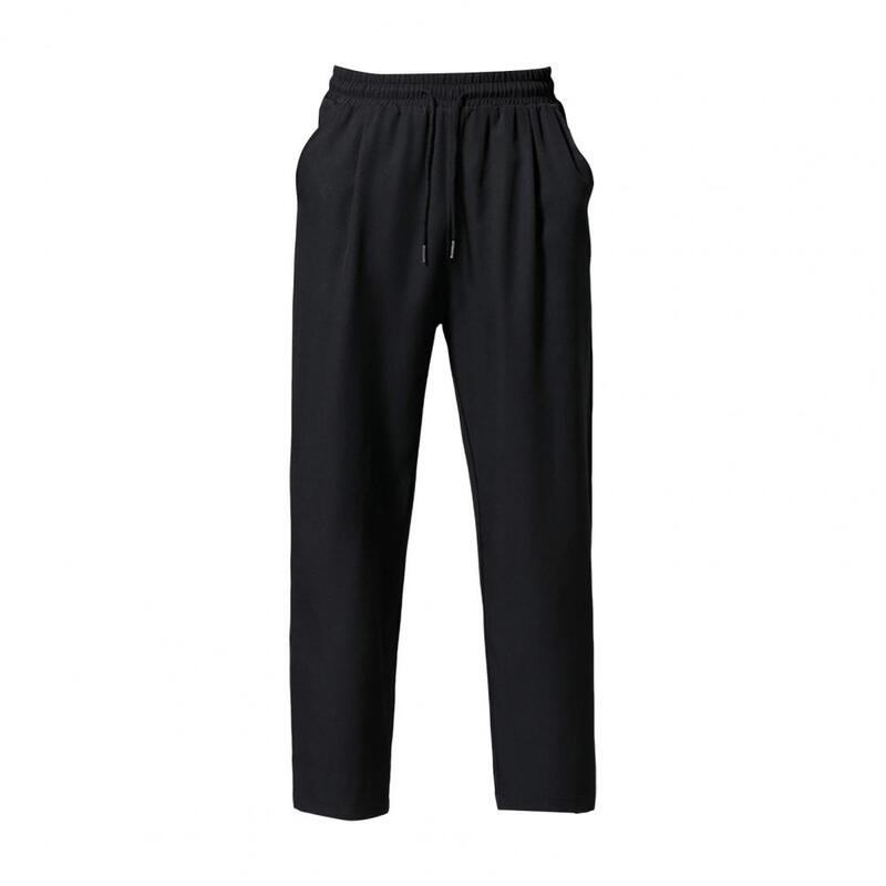 Elastic Waistband Casual Pants Men's Casual Ankle-length Pants Breathable Wide-leg Trousers with for Daily for Summer for Men