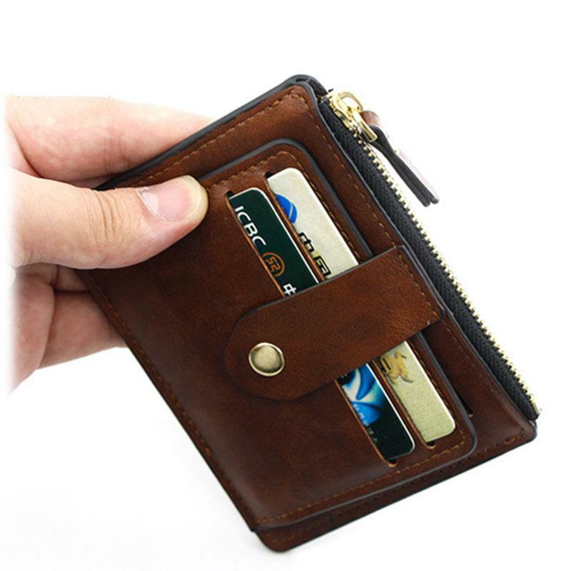 Carteira de luxo pequena masculina e feminina, porta-cartão de crédito, identidade, bolso de moedas, marca de designer, fina, couro