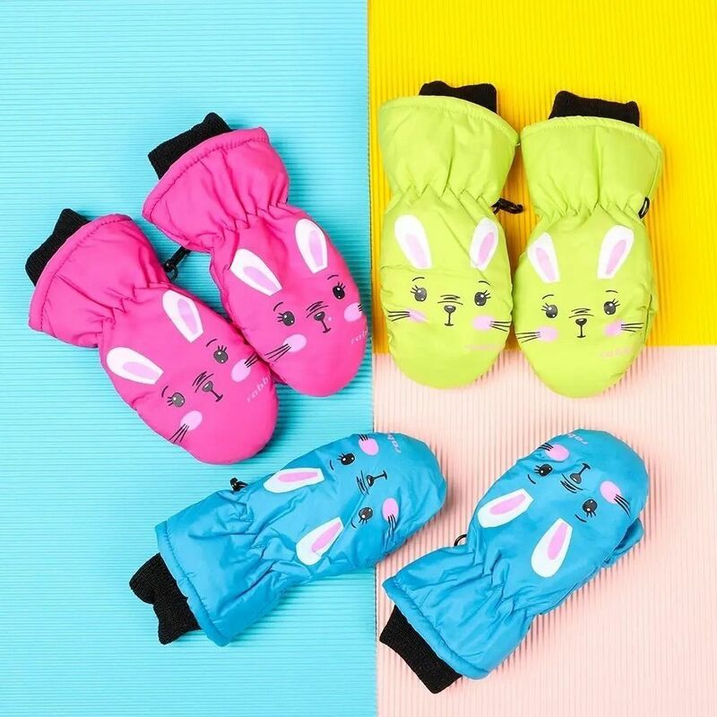 Зимние лыжные перчатки для детей от 0 до 5 лет, водонепроницаемые ветрозащитные спортивные варежки с кроликом, плотные теплые Симпатичные варежки с кроликом из мультфильма