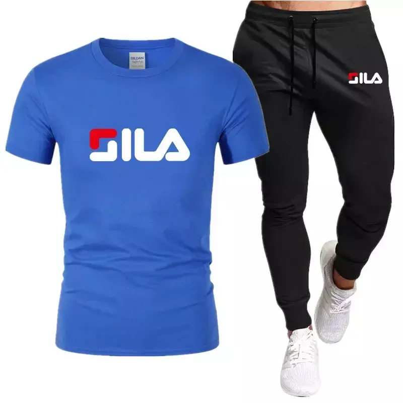 Футболка и шорты мужские летние из 2 предметов, Брендовые повседневные штаны для фитнеса, хлопковая футболка, модный спортивный костюм в стиле хип-хоп