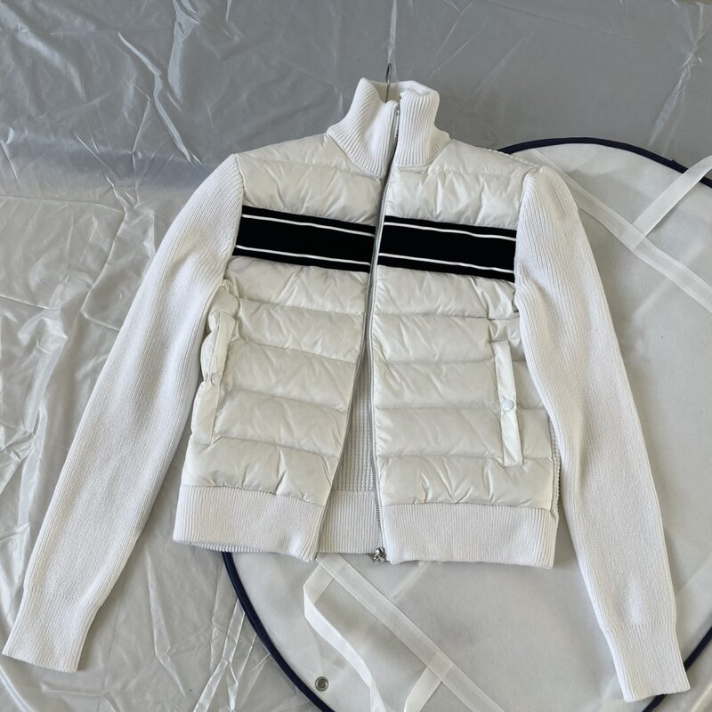 winter Men's knitting Splicing Down jacket fashion Leisure lovers coat daily Versatile White goose down Send dust bags