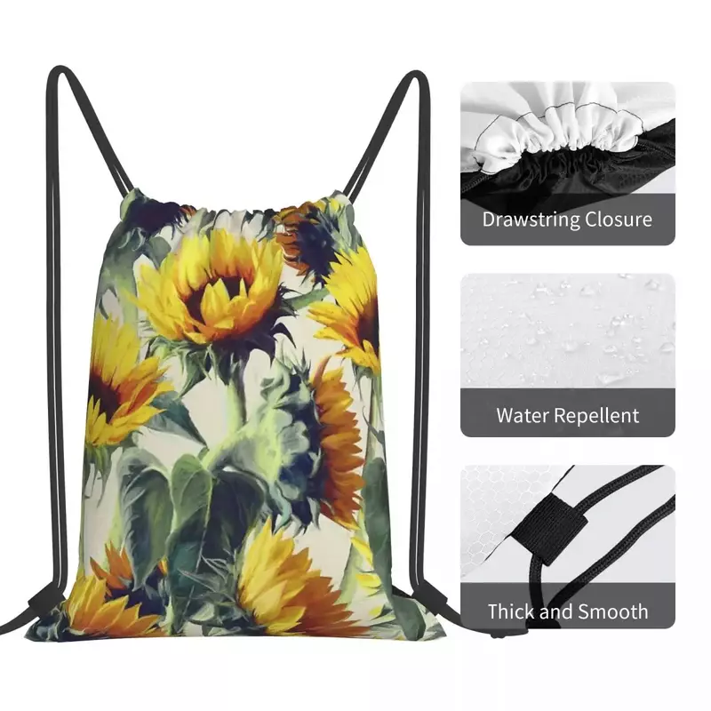 Sunflowers กระเป๋าเป้สะพายหลังลำลองแบบมีเชือกรูดพกพากระเป๋ากีฬากระเป๋าหนังสือสำหรับผู้ชายผู้หญิงไปโรงเรียน