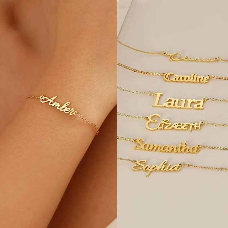 Bracelets personnalisés avec nom et lettre pour femme, bijoux en acier inoxydable, bracelet personnalisé pour bébé, cadeau non allergique, mode