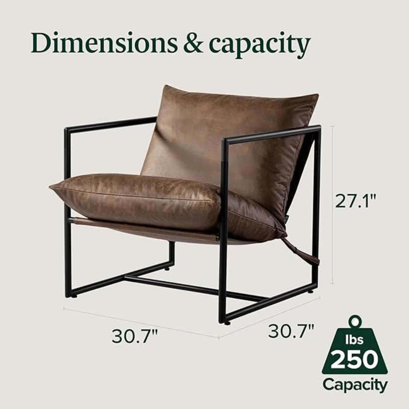 Sling Accent Chair / Metal Framed Armchair with Shredded Foam Cushioning, Living Room Sofa Chairs, Suitable for Living Room