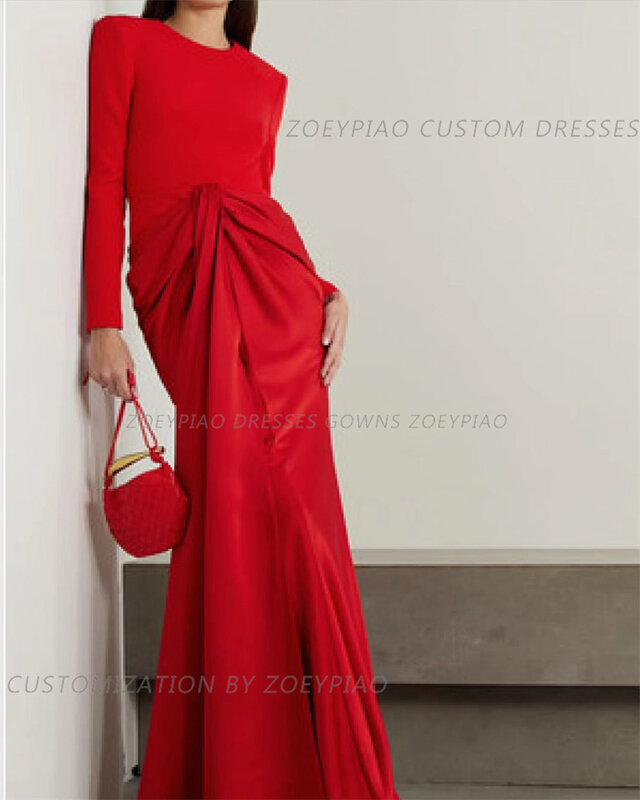 Vestidos de Noche formales con cuello redondo, mangas completas, vestido de graduación personalizado, vestidos de fiesta de Club árabe, vaina roja
