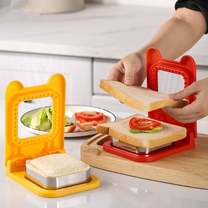 Baja tahan karat DIY cetakan pemotong Sandwich anak-anak Sarapan Sealer Flip cetakan roti panggang aksesoris kue Sandwich alat pemotong