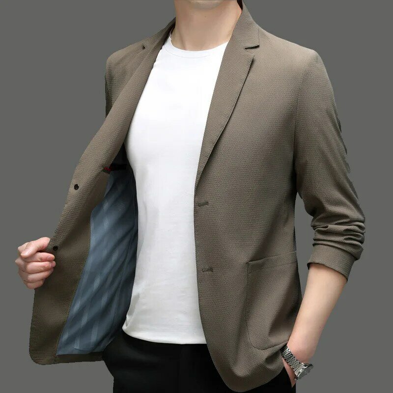 5358-R-Spring jaket formal pria, jaket pernikahan kasual bisnis wol murni warna biru