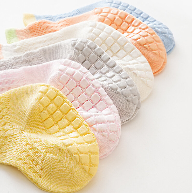 Calcetines de algodón antideslizantes para bebés y niños, medias cortas finas de malla antideslizantes para recién nacidos, 0-3T