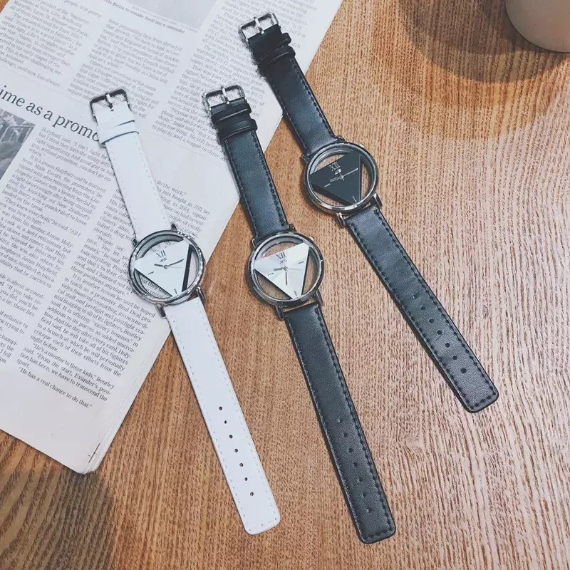 Ulzzang คู่รักแบบกำหนดเองสีดำและสีขาวนาฬิกาผู้หญิงสไตล์เกาหลีแบบเรียบง่ายทันสมัย