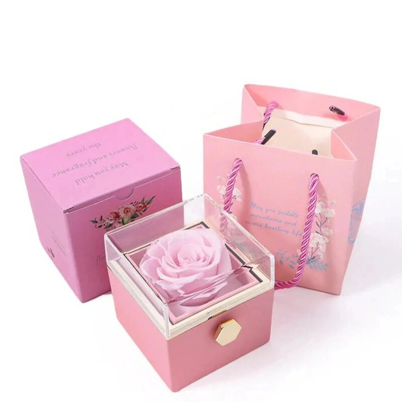 Boîte-cadeau rotative en mousse rose, coffret cadeau