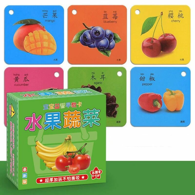 Tarjetas de aprendizaje de frutas para niños, juguete educativo Montessori, letras de alimentos, frutas, Flash, cognitivo