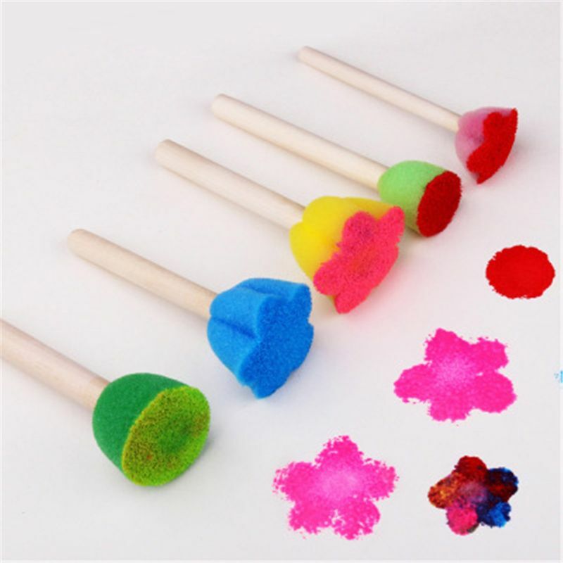 5Pcs Sponge Brushes Drawing Toys Children Art Flower Pattern DIY Painting Tools  A0NC
