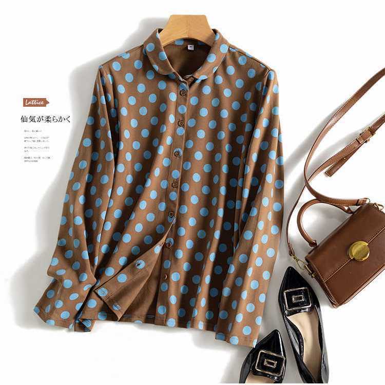 Baumwolle bequemes Dot Style vielseitiges Flip-Over-Langarmhemd 2024 Frühling/Sommer neues lockeres Top für Frauen