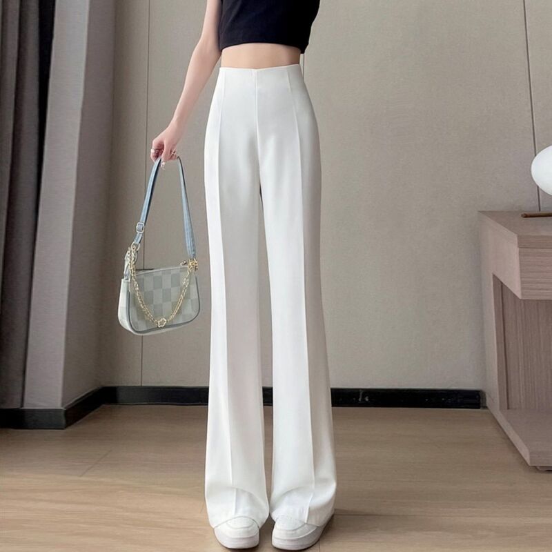 Celana panjang kaki lebar untuk wanita, celana panjang mode kasual pinggang tinggi longgar warna polos bergaya Korea musim semi musim panas 2023
