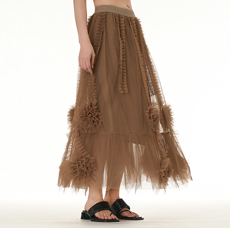 Женская сетчатая юбка, вечерняя юбка, большой пушистый подол с эластичной талией, модные юбки, женская летняя одежда, новинка 2024